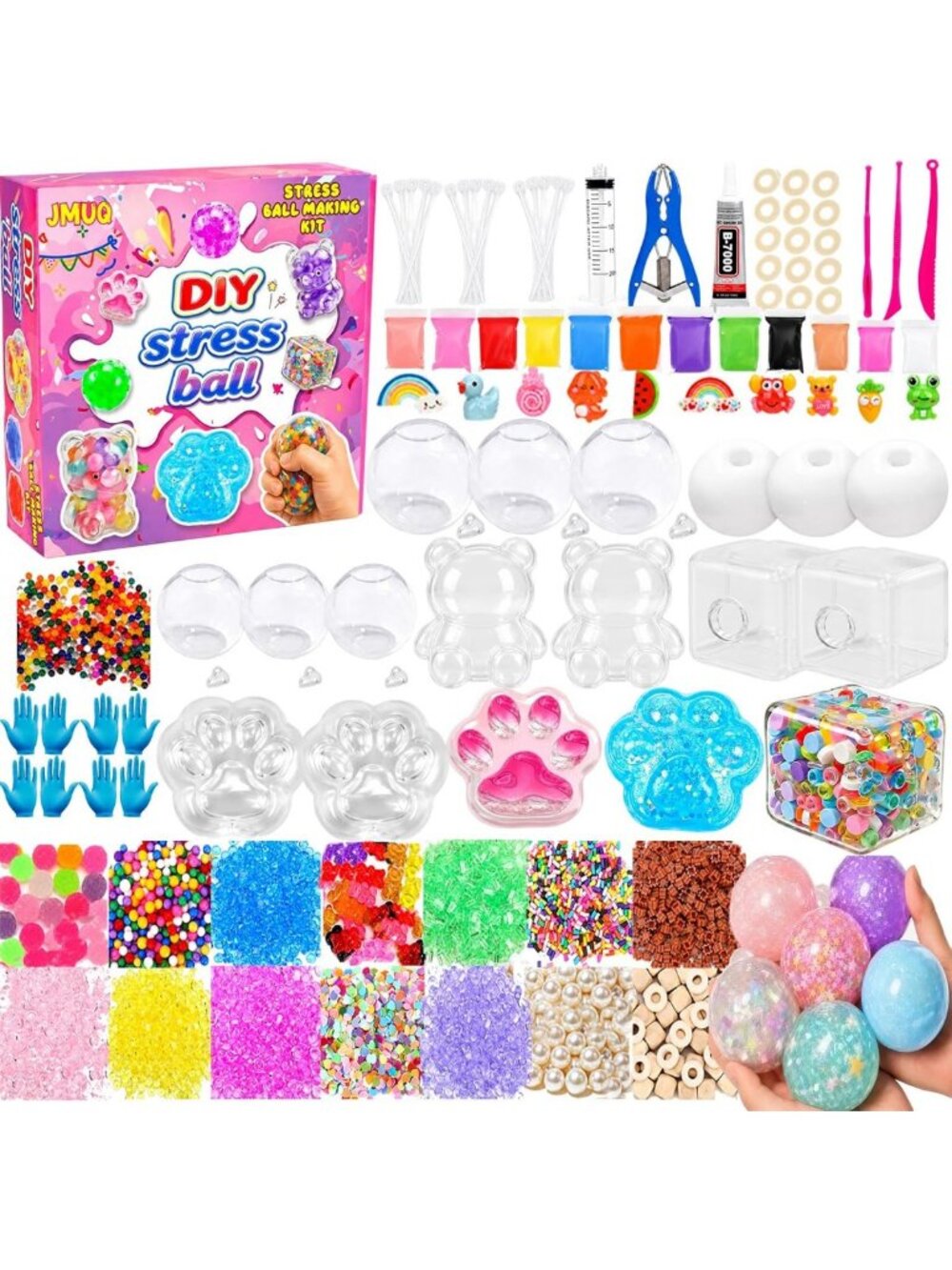 DIY Stress Ball Kit - 15PCS Squishy Making Set with Fillers, Pump & Tools for